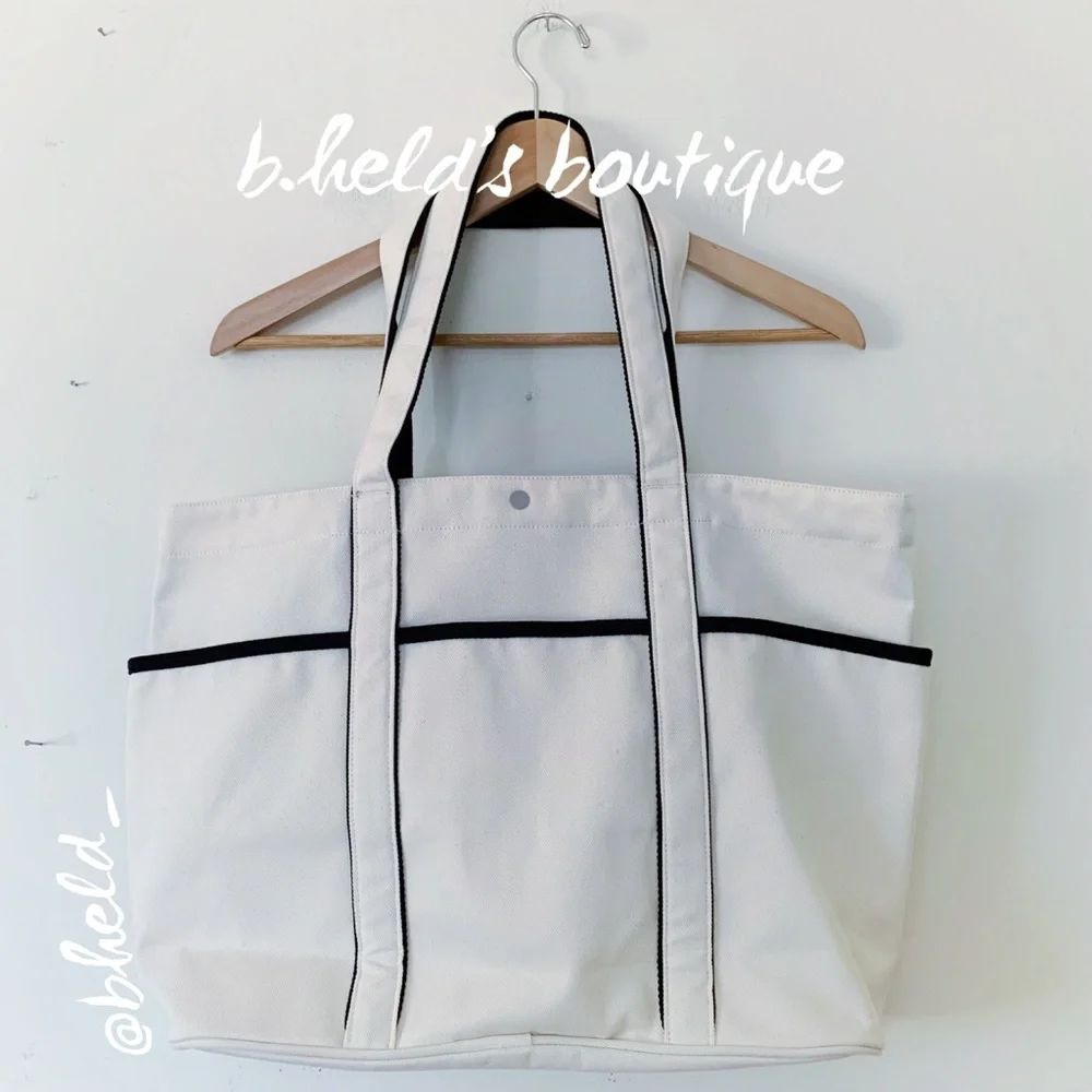lululemon Daily Multi-Pocket Tote *Canvas Bag 20L in Natural/Black Brand New NWT